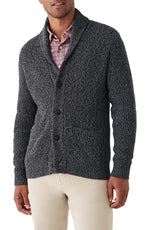 Faherty Marled Organic Cotton & Cashmere Cardigan in Deep Charcoal Marl  Size Xx-Large