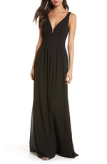 Lulus Women's V Neck Chiffon A Line Gown - Small Black