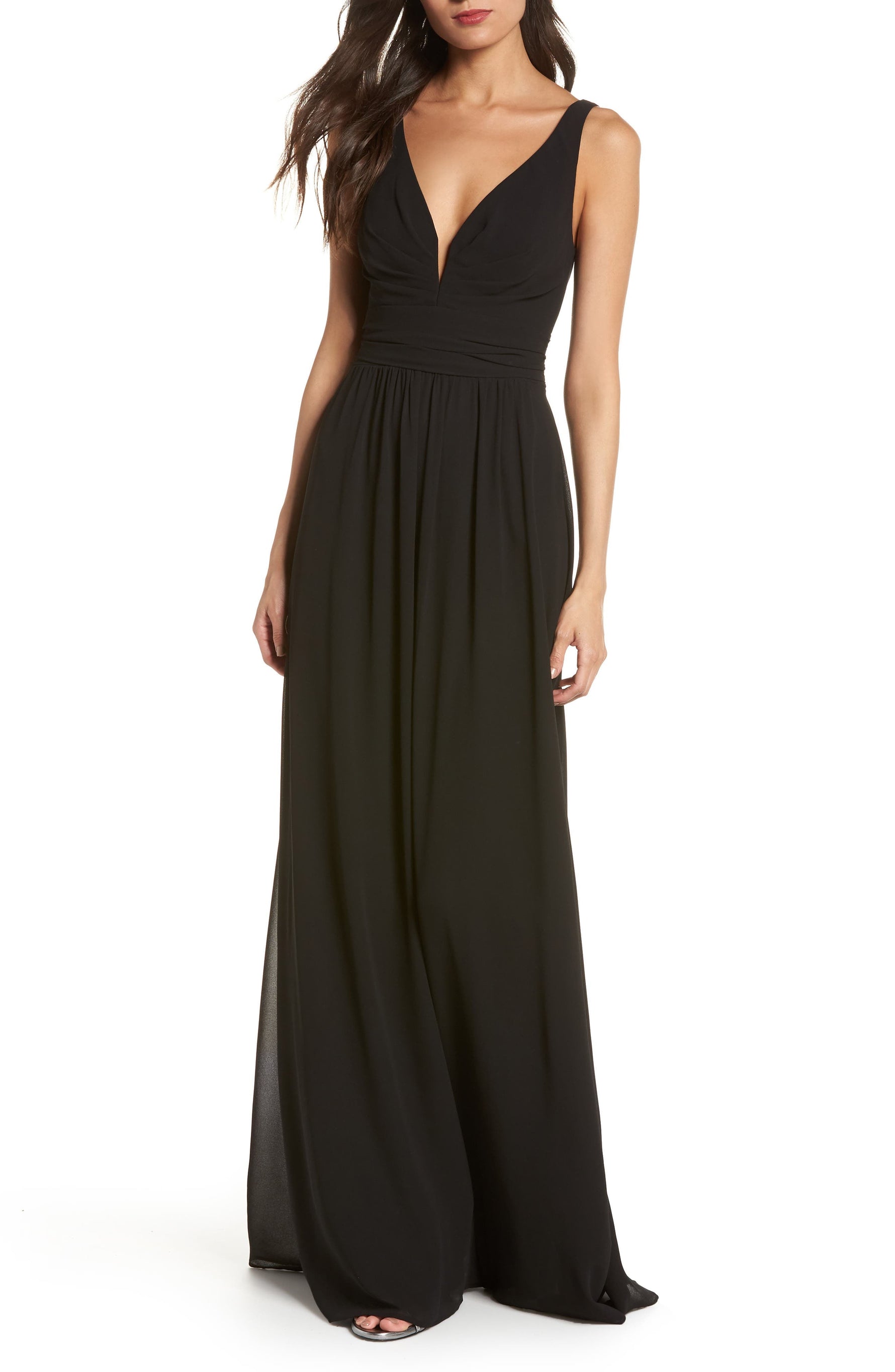 Lulus Women's V Neck Chiffon A Line Gown - Small Black