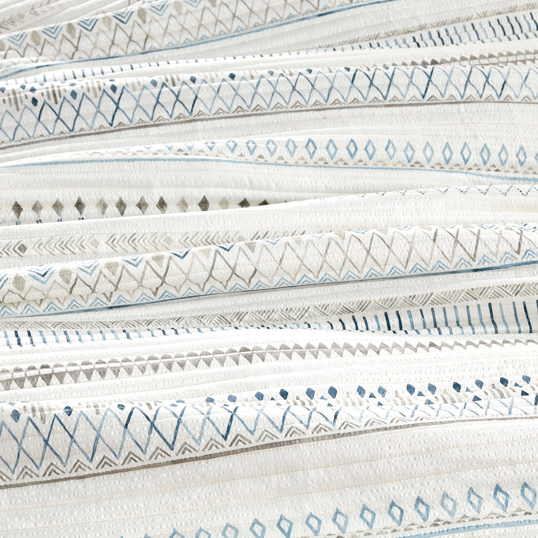 3 Piece Seersucker Quilt Set Taupe Blue King Cal King