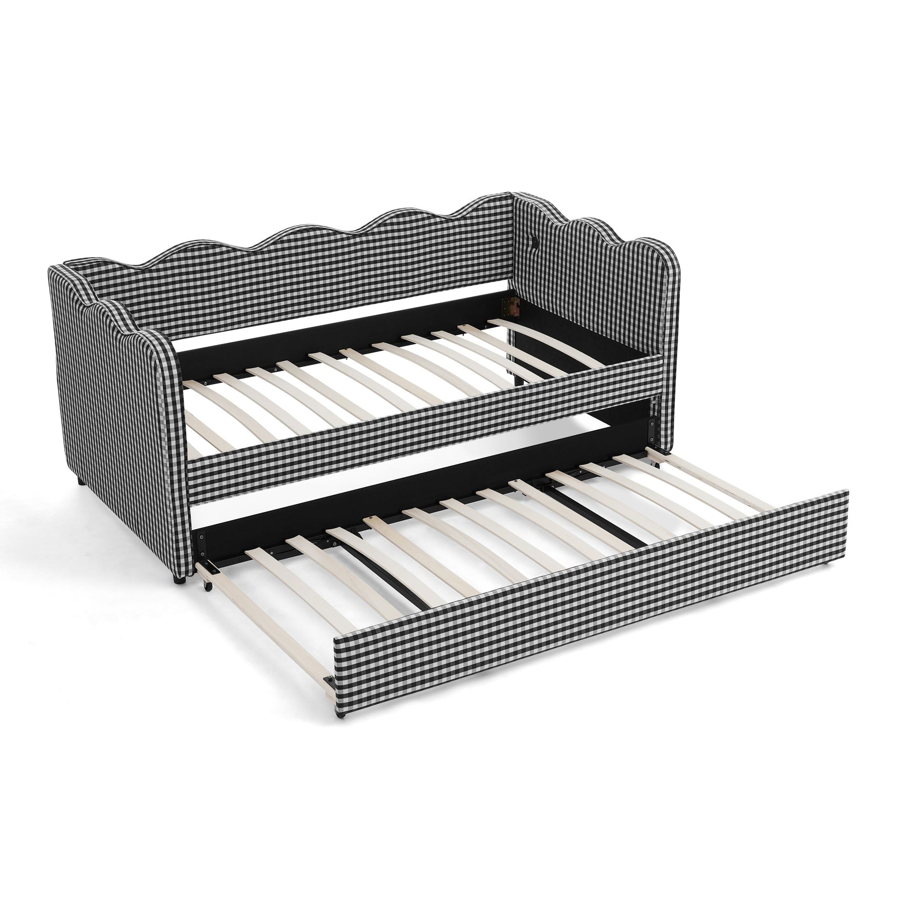 Cozy Gingham Daybed with Trundle Twin Size Sofa Bed