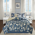 7 Piece Cotton Sateen Comforter Set Blue Cal King