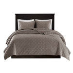 3 Piece Velvet Quilt Set Taupe Full/Queen