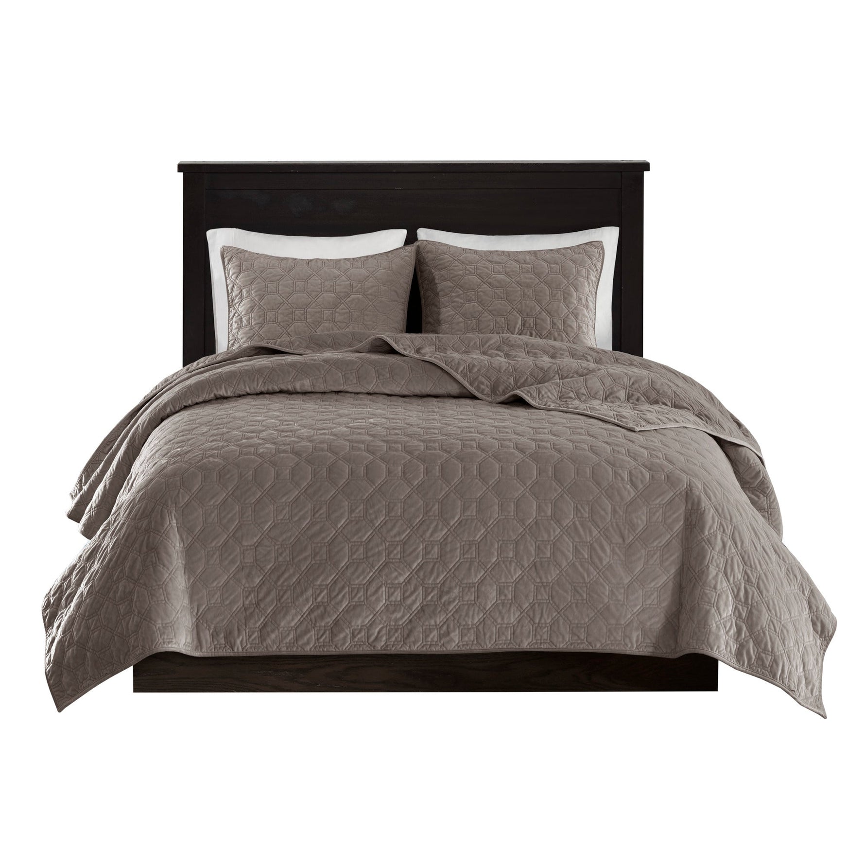 3 Piece Velvet Quilt Set Taupe Full/Queen