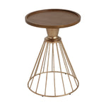 Hollow Edge Retro Art Pine Side Table with Antique Gold and Natural Color