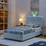 Twin Size Kids Upholstered Bed with Oversized Rabbit Ear Headboard