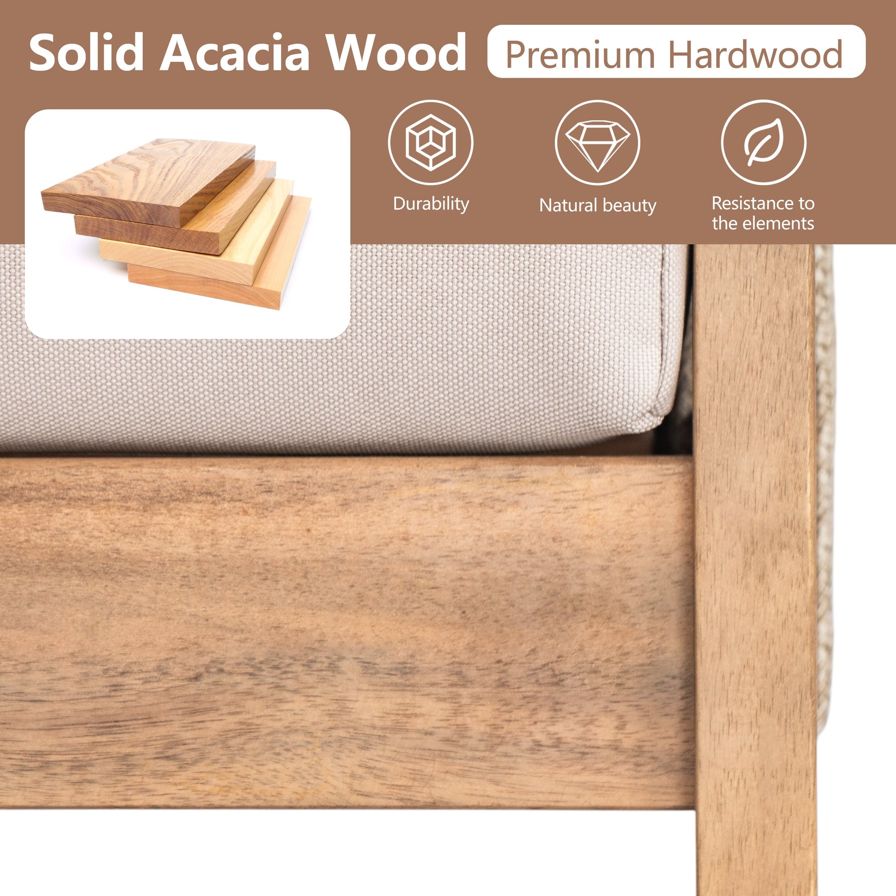 Outdoor 4pc Acacia Wood and Rope Sectional Patio Sofa Set