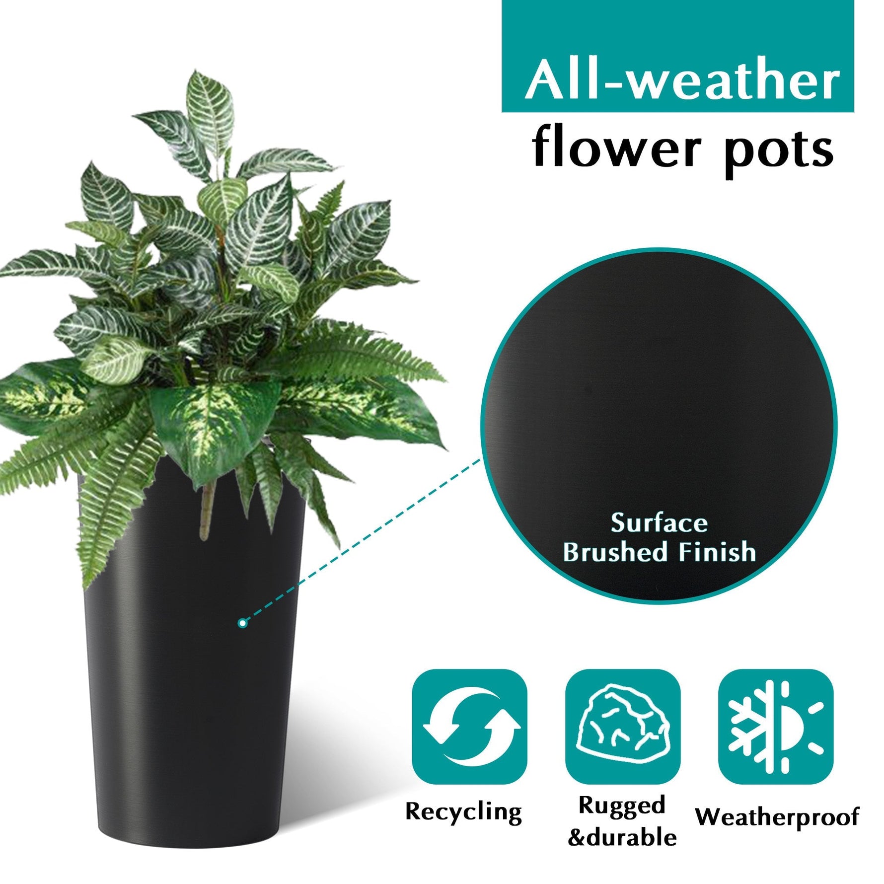 2 Pack Tall 21.7 in Modern Square Planters for Indoor and Outdoor Use