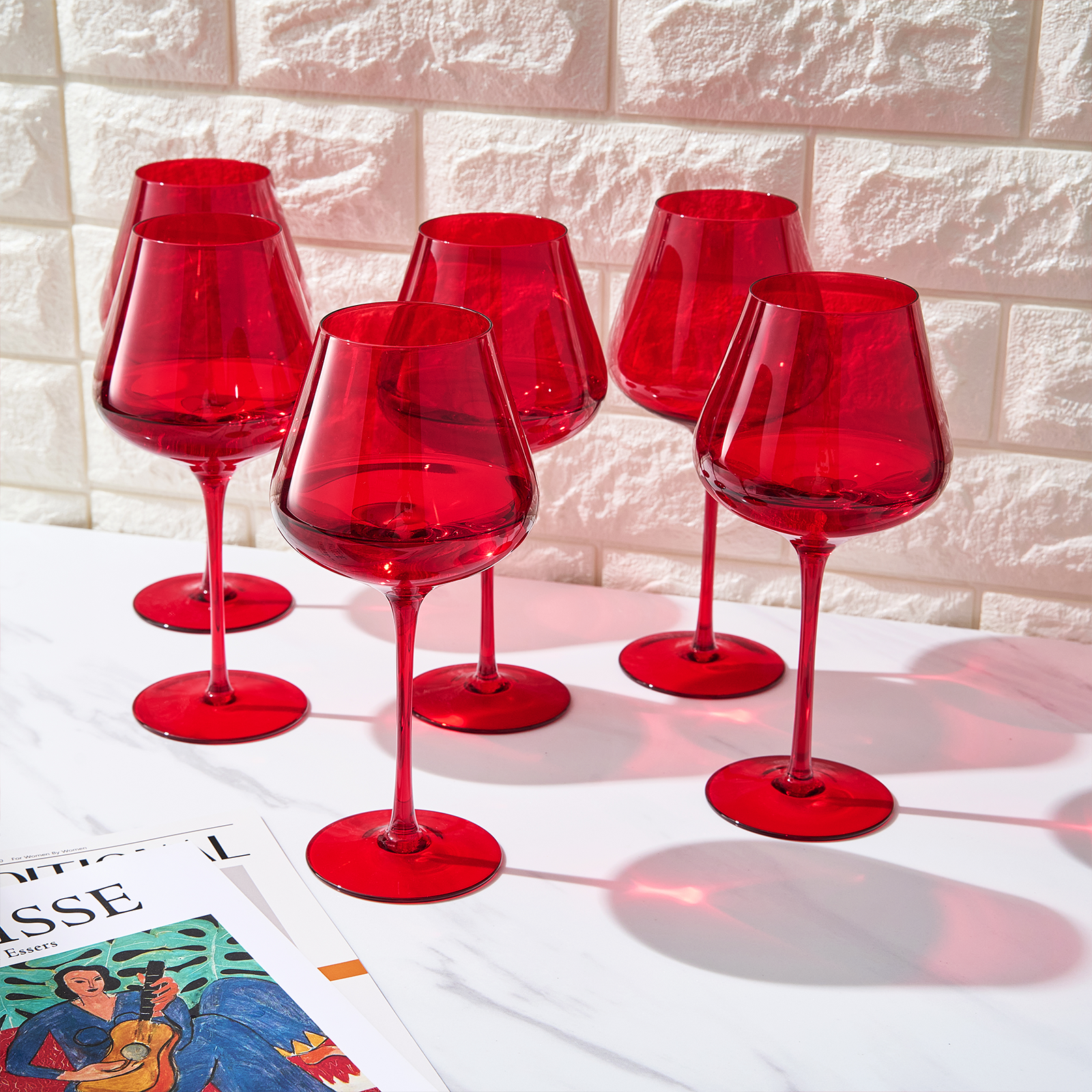 Stagioni Stemmed Wine Glassware, Set of 6, "Holiday"