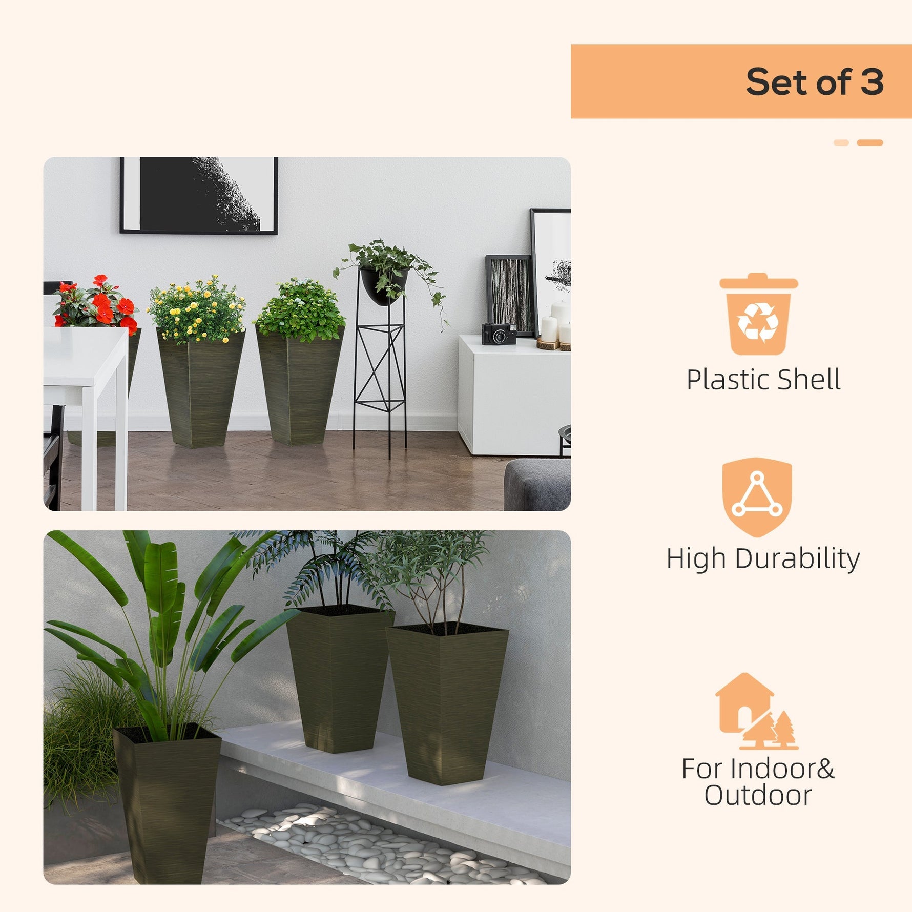 Outsunny 28" Tall Outdoor Planters, Set of 3