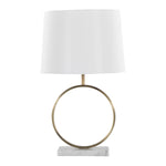 Moon Contemporary Table Lamp in White Marble, Gold Metal and White Shade