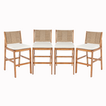 4 Pieces Natural Outdoor Bar Stool Solid Acacia Wood and Woven Wicker
