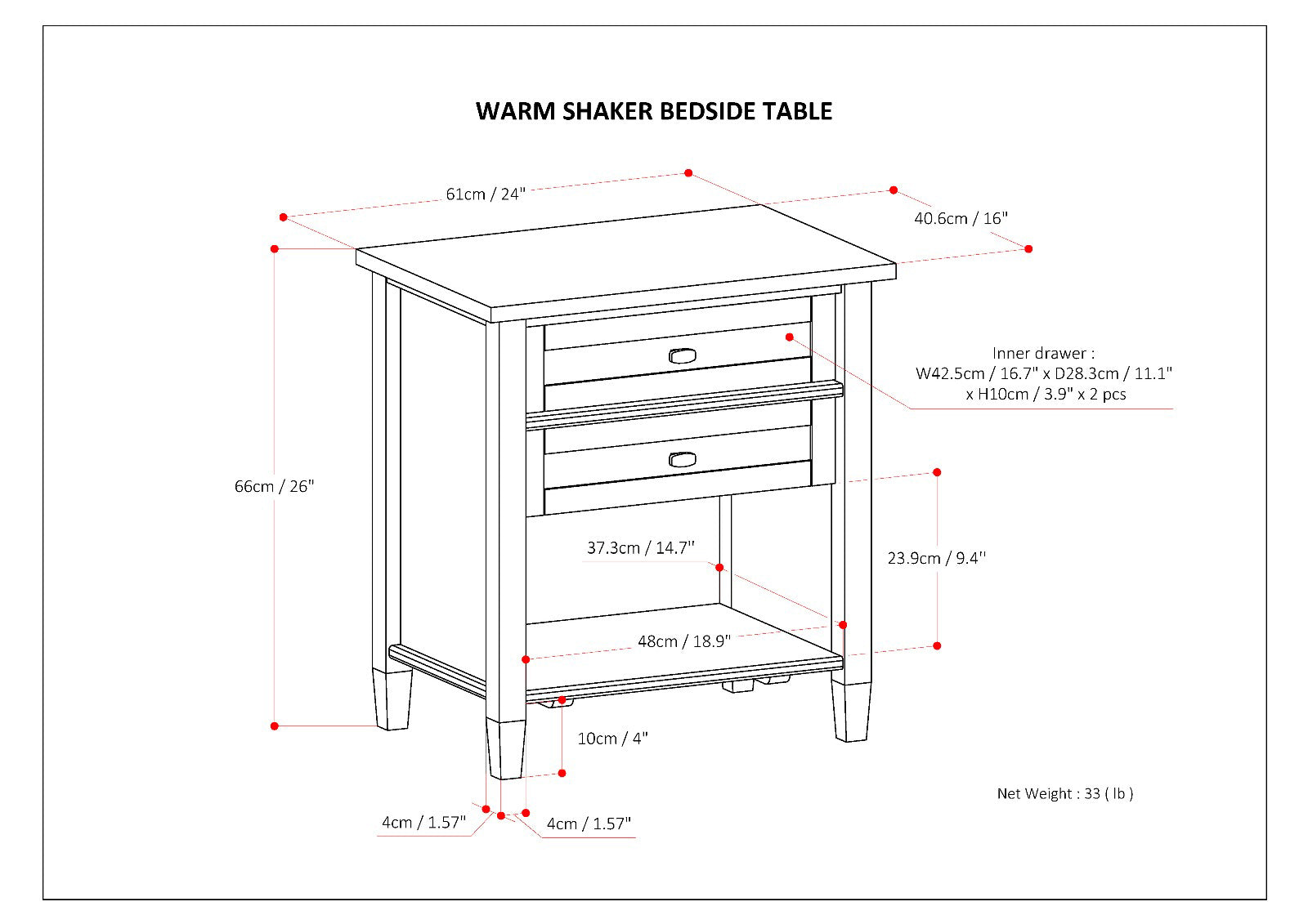 Warm Shaker Bedside Table - Black