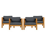 Patio Conversation Set with Foldable Acacia Wood Table and Cushioned Armchairs