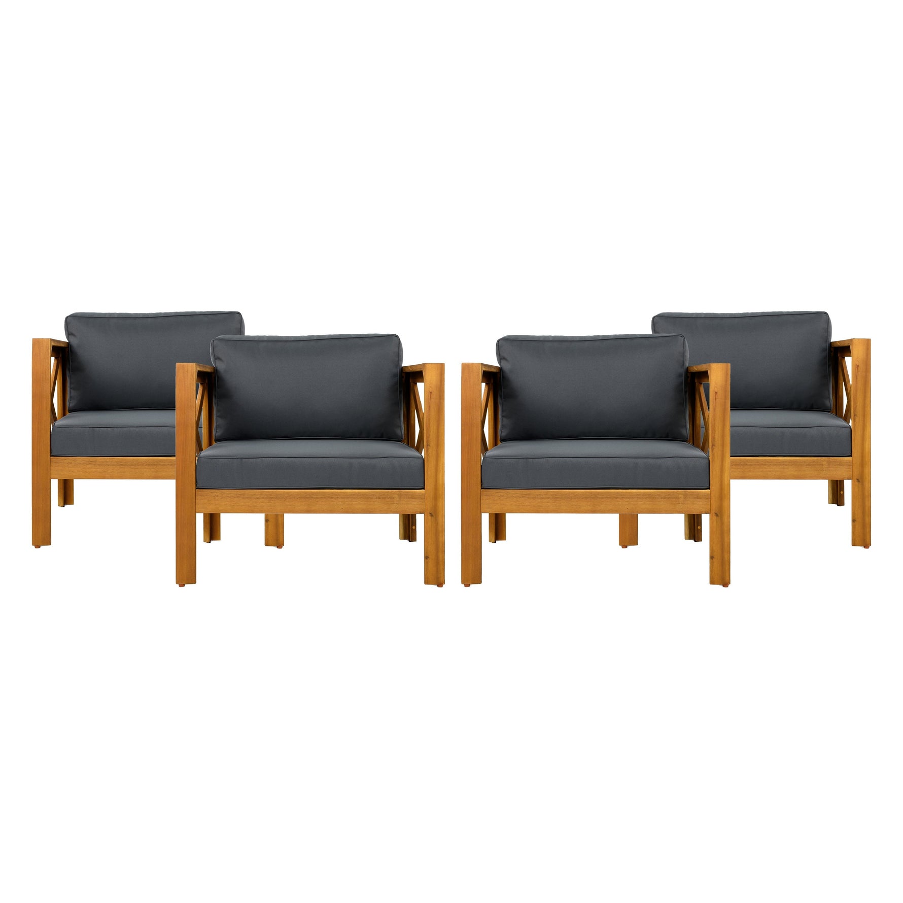 Patio Conversation Set with Foldable Acacia Wood Table and Cushioned Armchairs