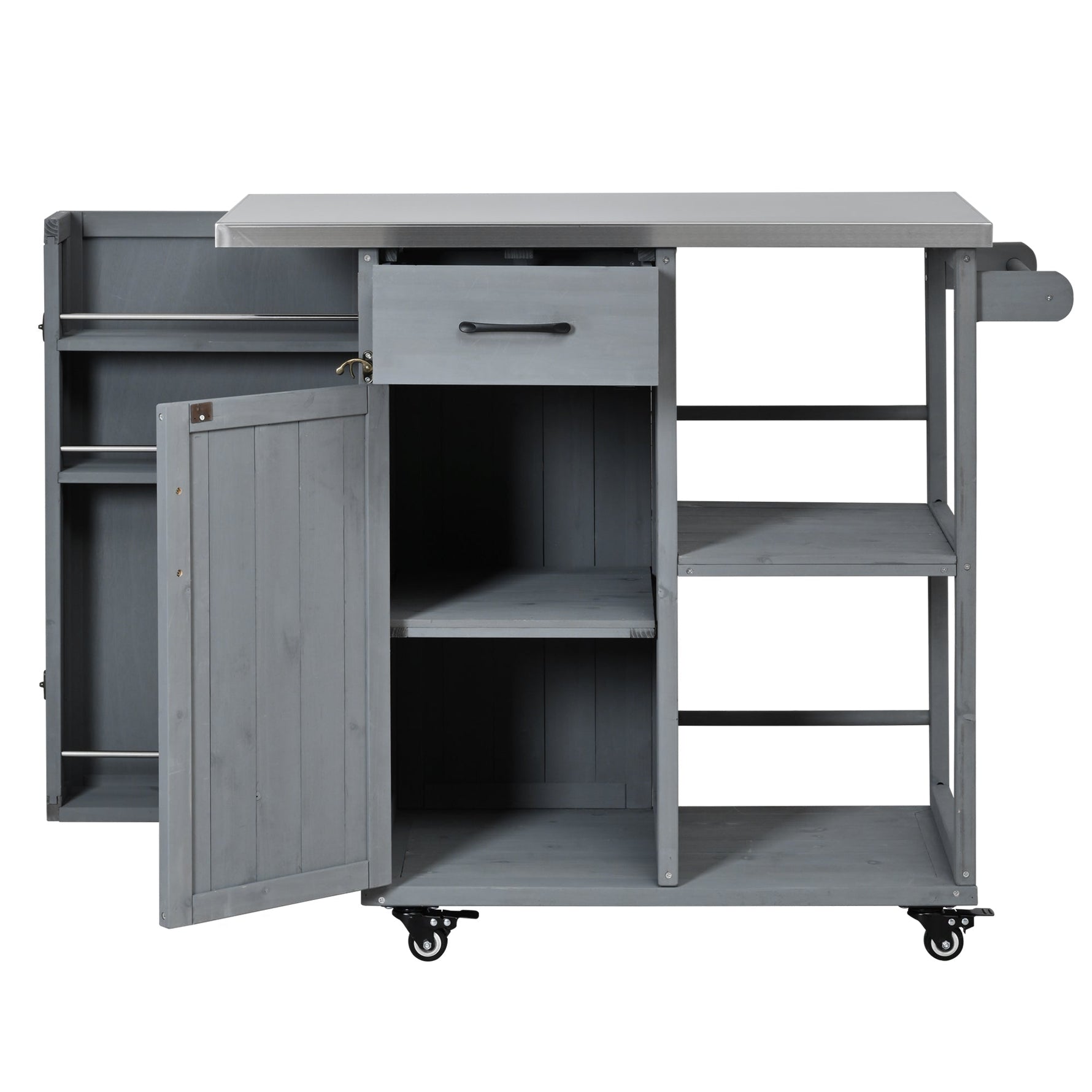 Outdoor Kitchen Island Fir Wood Prep Station with Stainless Steel Top