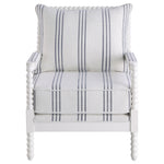 White and Navy Upholstered Stripe Accent Chair with Linen-Like Fabric