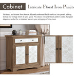 Rustic Vintage Accent Cabinet with Carved Floral Panels