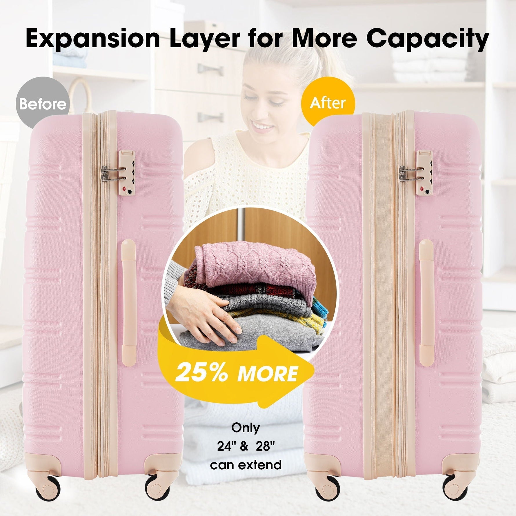 3 Piece Luggage Set Hardside Spinner Suitcase with TSA Lock