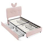 Twin Size Kids Upholstered Bed with Oversized Rabbit Ear Headboard