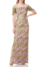JS Collections Jemma Embroidered Cold Shoulder Column Gown