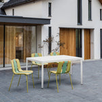 4 Piece Set of Modern Striped Color-Blocking Single Chairs with Long Table