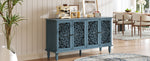 60" Antique Buffet Cabinet with Floral Carvings and Adjustable Shelves