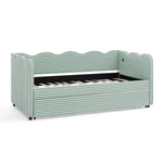 Cozy Gingham Daybed with Trundle Twin Size Sofa Bed No Box Spring Needed