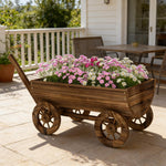 Small Wheelbarrow Wagon Flower Cart Wooden Mobile Garden Planter