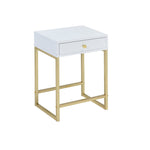 Coleen White & Brass Finish Accent Table with Drawer