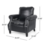 Contemporary Black PU Club Chair with Nailhead Trim and Rolled Armrests