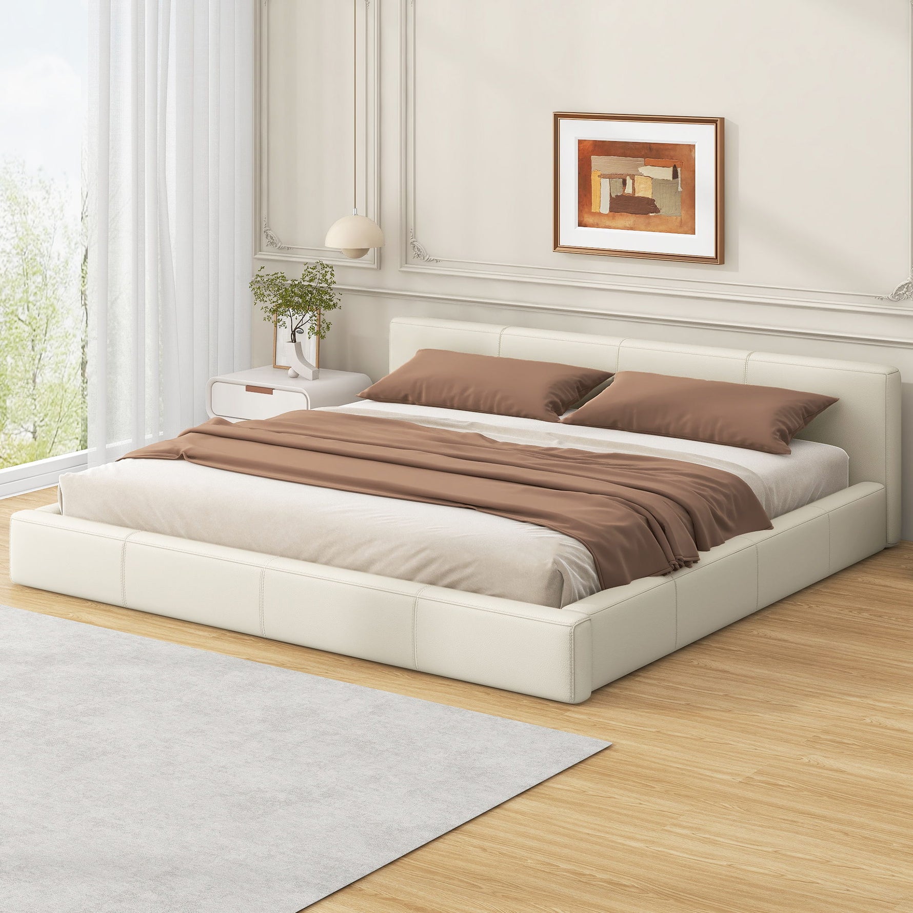 Stylish Upholstered Bed With Birch Wood Frame