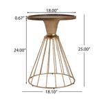 Hollow Edge Retro Art Pine Side Table with Antique Gold and Natural Color