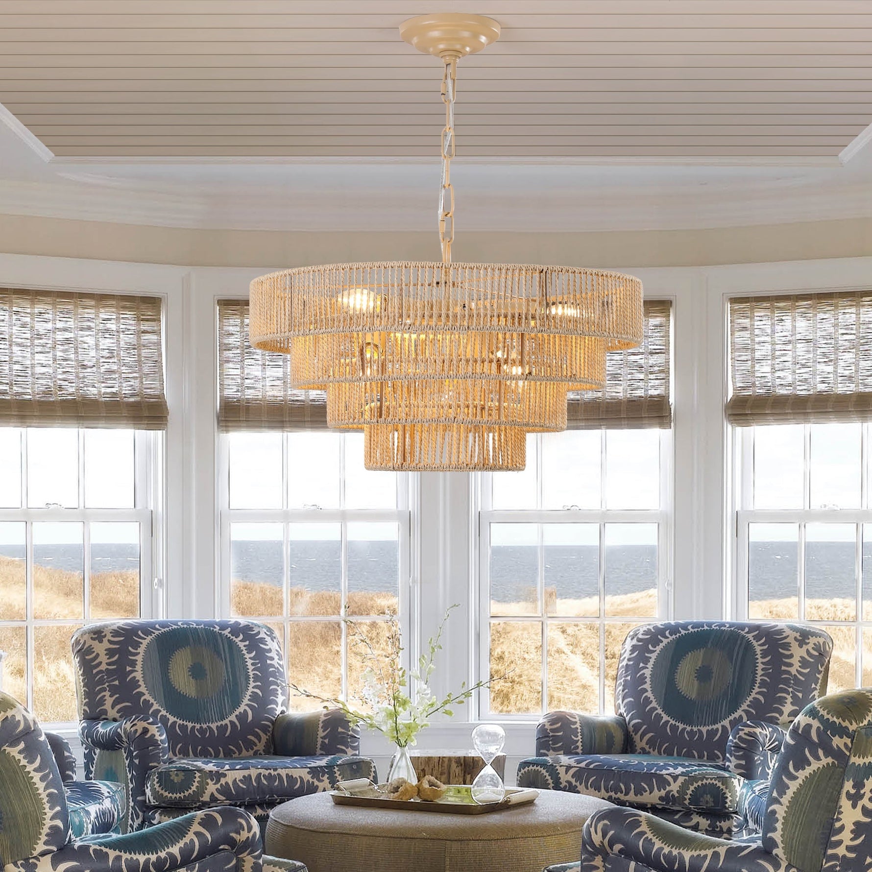 20' Modern 4-Layer Woven Hemp Rope Chandelier