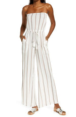 Elan White Stripe Swim Cover-Up Jumpsuit - XSmall