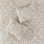 3 Piece Tufted Cotton Chenille Damask Comforter Set Taupe King/Cal King