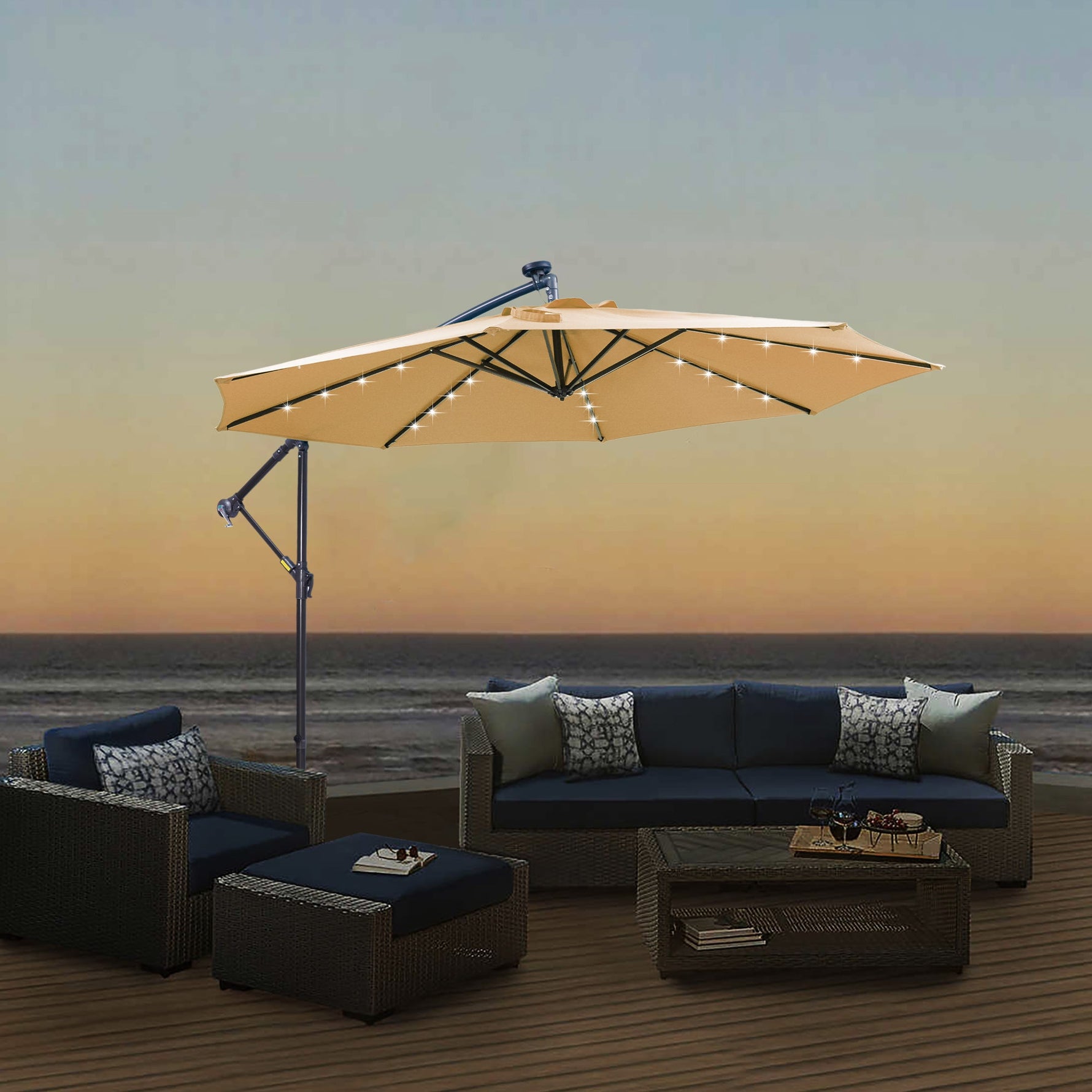 Outdoor Cantilever Patio Umbrella with 32 LED Lights, 10 ft