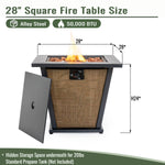 28" Propane Gas Fire Pit Table - 50000 BTU Square Steel Fire Pit