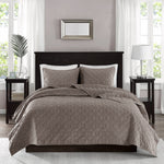 3 Piece Velvet Quilt Set Taupe Full/Queen