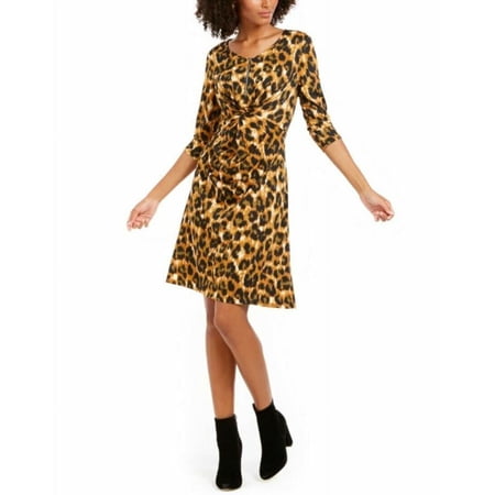 NY Collection Printed Twisted Zip Neck Dress Yellow Size Petite X-Large