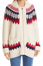ReDone 50s Zip Cardigan Ivory Multi Size Small