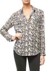 Women's Good American The Long Sleeve Sheer Snake Print Blouse, Size 1 - Beige