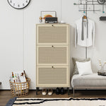 Modern Rattan 3 Door Shoe Rack Cabinet for Entryway