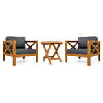 Patio Conversation Set with Foldable Acacia Wood Table and Cushioned Armchairs