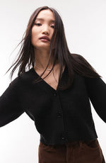 Topshop Waffle Knit Crop Cardigan in Black, Size Large