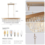 Rectangular Crystal Chandelier Adjustable Gold Iron Ceiling Light