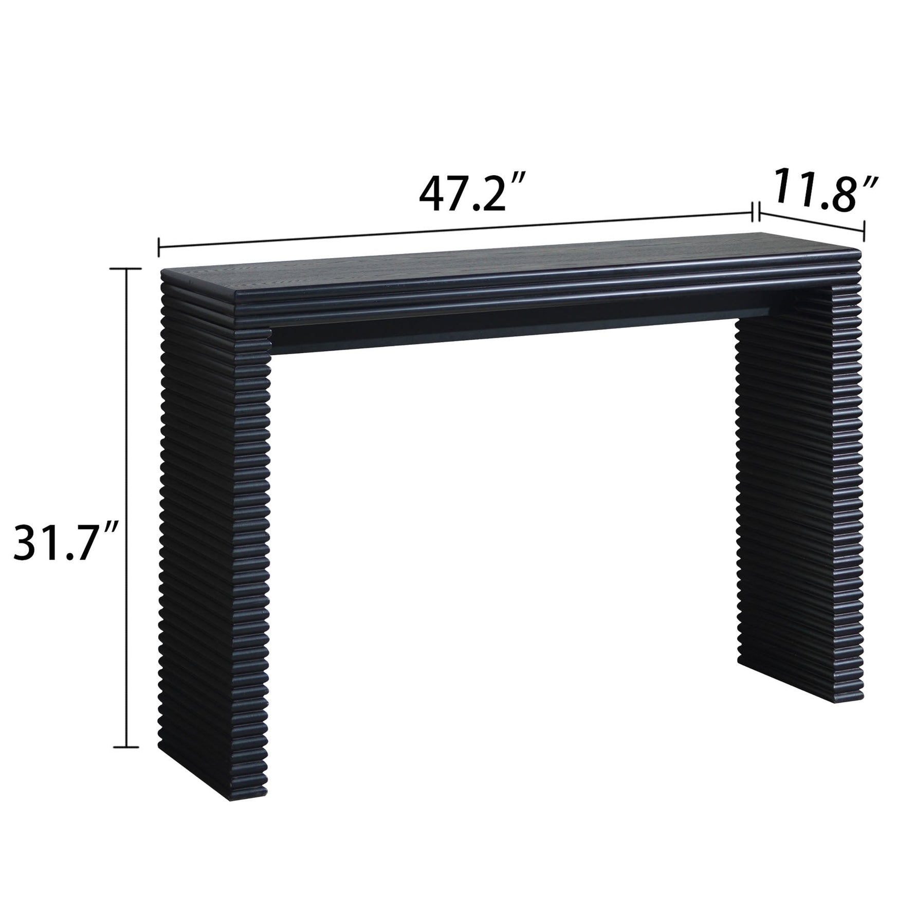 47" Modern Black Wood Console Table with Ribbed Legs