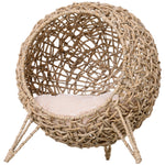 20.5' Weaved Banana Leaf Cat Bed with Cushion Beige