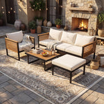 Outdoor 4-Piece Acacia Wood and Metal Patio Sofa Set