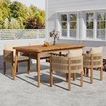 Outdoor Dining Set with Acacia Wood Table and 4 Chairs, Beige